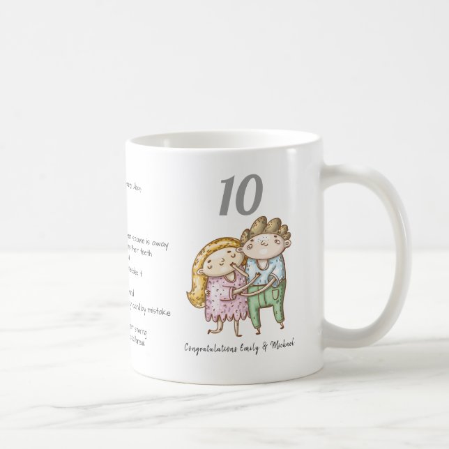 Taza De Café FUNNY 10 Aniversario Boda Pareja Personalizada (Derecha)