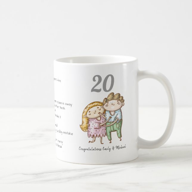 Taza De Café FUNNY 20 Aniversario Boda Pareja Personalizada (Derecha)