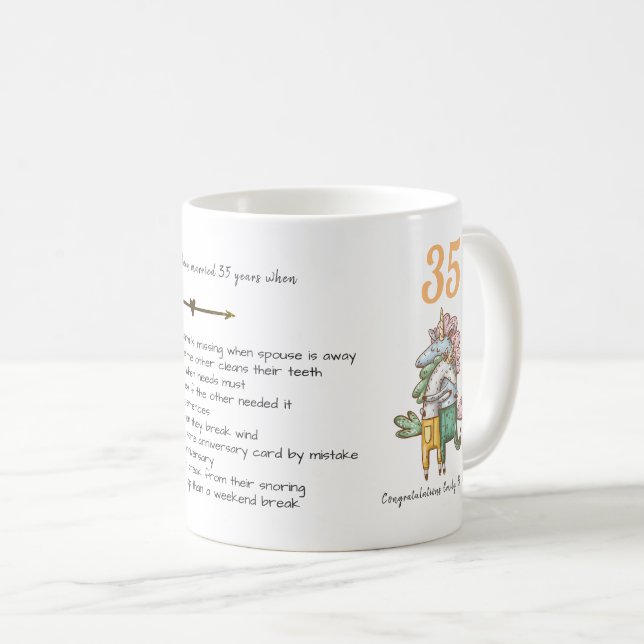 Taza De Café FUNNY 35º Aniversario Boda Unicornios Personalizad (Anverso derecho)