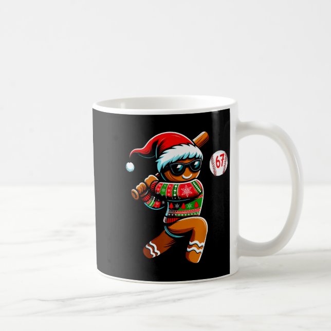 Taza De Café Funny 67 Gingerbread Man Playing Baseball Christma (Derecha)