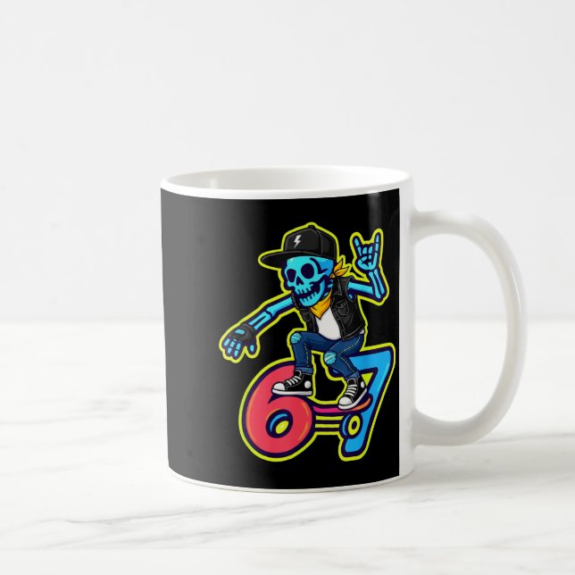 Taza De Café Funny 67 Skeleton Skater Meme Retro Skateboarding  (Derecha)