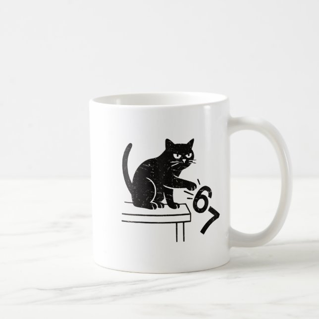 Taza De Café Funny 6 7 Meme Cat Knocking Off 67  (Derecha)