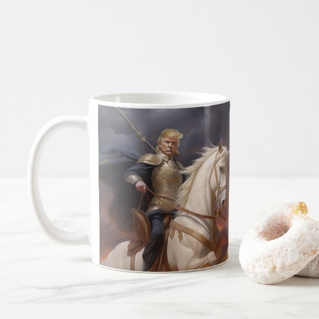 Taza De Café Funny AI del héroe del caballo blanco Donald Trump (Con donut)