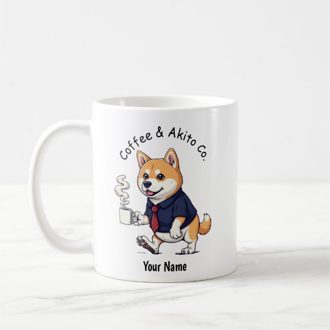 Taza De Café Funny  Akita dog Business Suit Coffee  (Izquierda)