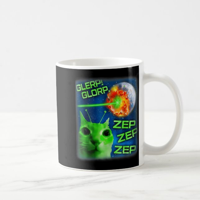 Taza De Café Funny Alien Cat Meme Mens Women Kids Glerp Glorp C (Derecha)
