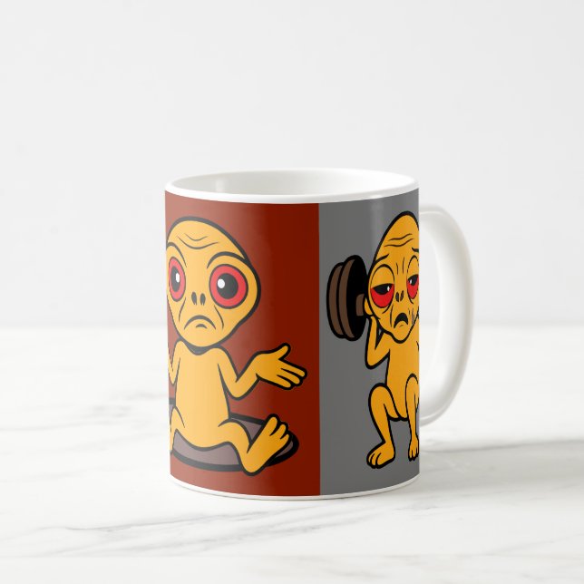 Taza De Café Funny Alien Gym Mug – 3-Panel Cartoon Workout  (Anverso derecho)