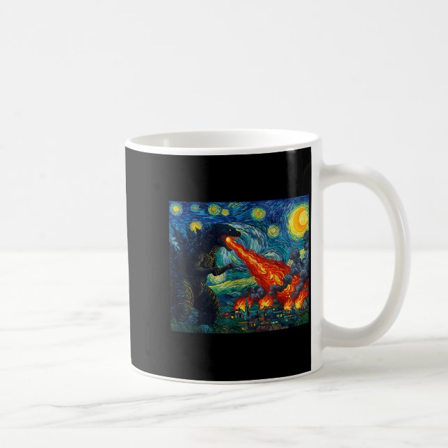 Taza De Café Funny Art Japanese Monster Kaiju In Van Gogh Starr (Derecha)