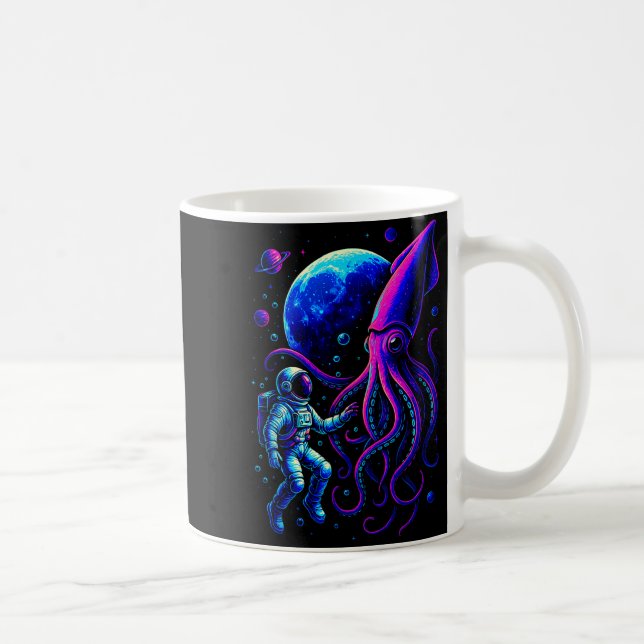 Taza De Café Funny Astronaut And Squid In Underwater Space With (Derecha)