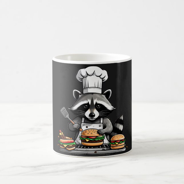 Taza De Café Funny BBQ Raccoon Flipping Burgers  (Centro)