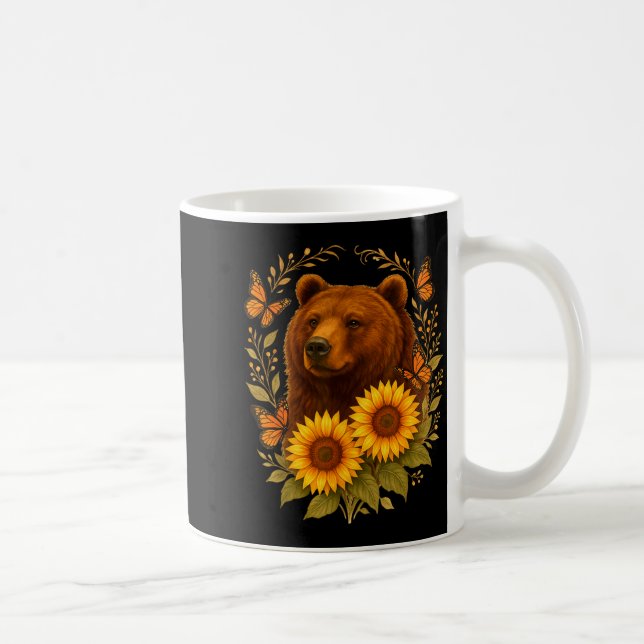 Taza De Café Funny Bear Butterfly Nature Rustic Sunflower Monar (Derecha)