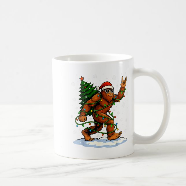 Taza De Café Funny Bigfoot Rock On Christmas Lights Snow Holida (Derecha)