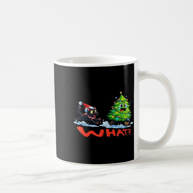 Taza De Café Funny Black Cat Chasing Christmas Tree Over Cat Wh (Derecha)