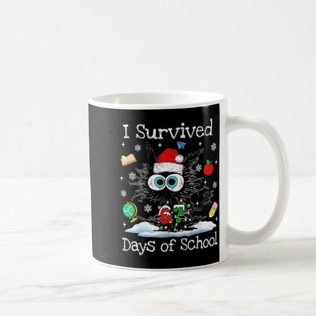 Taza De Café Funny Black Cat Christmas I Survived 67 Days Of Sc (Derecha)