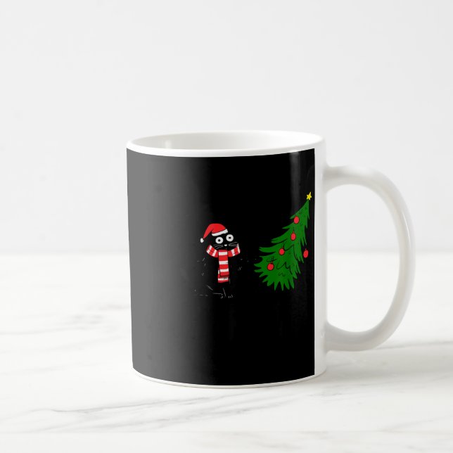 Taza De Café Funny Black Cat Gift Pushing Christmas Tree Over C (Derecha)