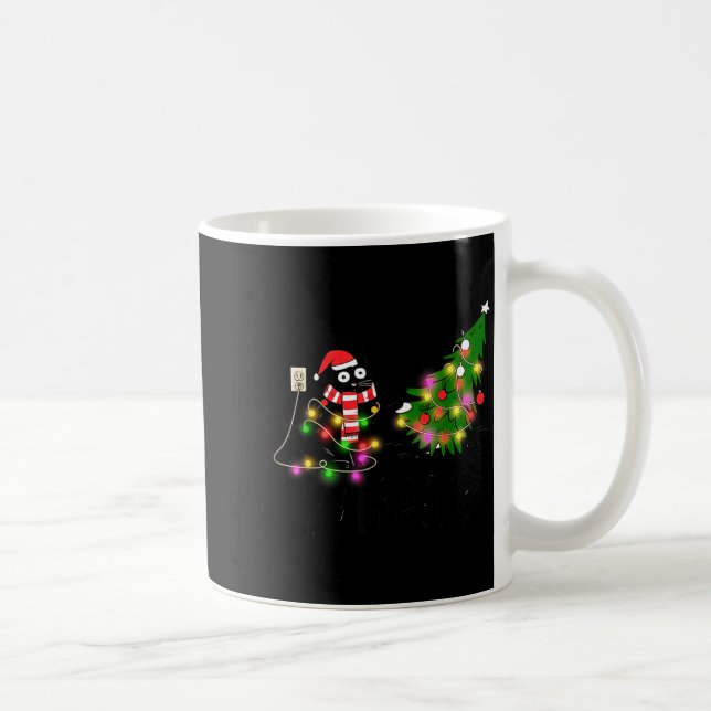 Taza De Café Funny Black Cat Gift Pushing Christmas Tree Over C (Derecha)
