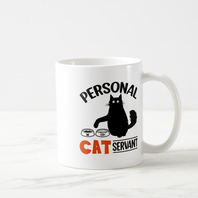 Taza De Café Funny Black Cat Personal Cat Servant (Derecha)