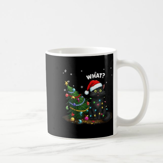 Taza De Café Funny Black Cat Pushing Christmas Tree  (Derecha)