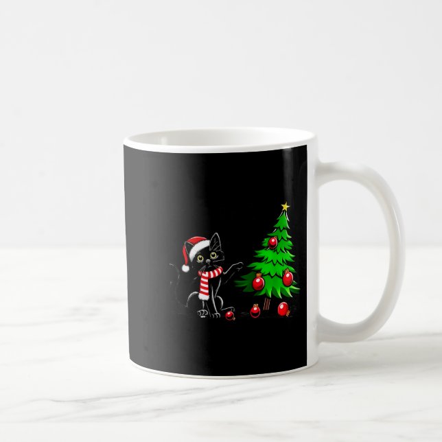 Taza De Café Funny Black Cat Pushing Christmas Tree Over Cat Wh (Derecha)