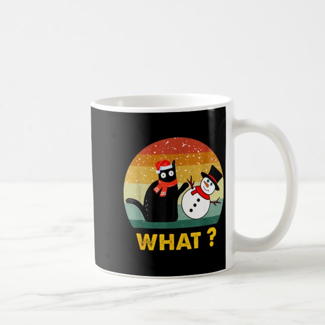Taza De Café Funny Black Cat Pushing Snowman Xmas Winter Costum (Derecha)