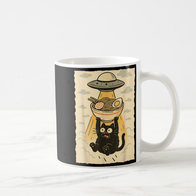 Taza De Café Funny Black Cat Ufo Ramen Alien Abduction Graphic  (Derecha)