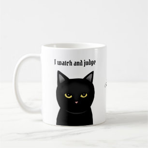 Taza De Café Funny Black Cat Watch y nombre personalizado del j