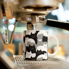 Taza De Café Funny Black Gray and White Kitty Cat Pattern
