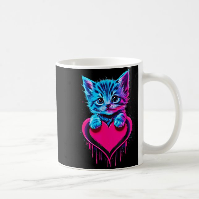 Taza De Café Funny Blacklight Glitch Art Cute Cat Kitten Valent (Derecha)
