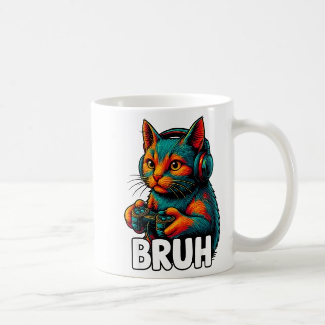 Taza De Café Funny Bruh Cat Gamer Video Games Gaming For Men Bo (Derecha)