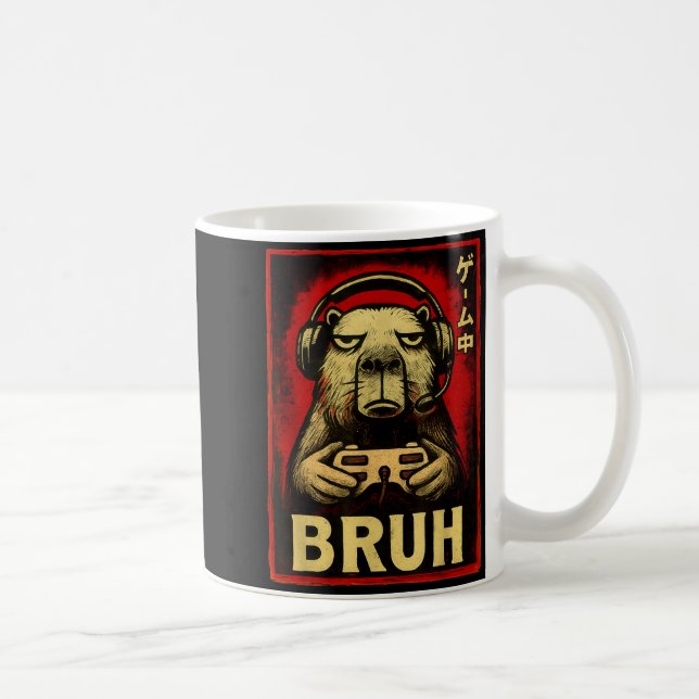 Taza De Café Funny Capybara Gamer Bruh Graphic Tee Men Boys Tee (Derecha)