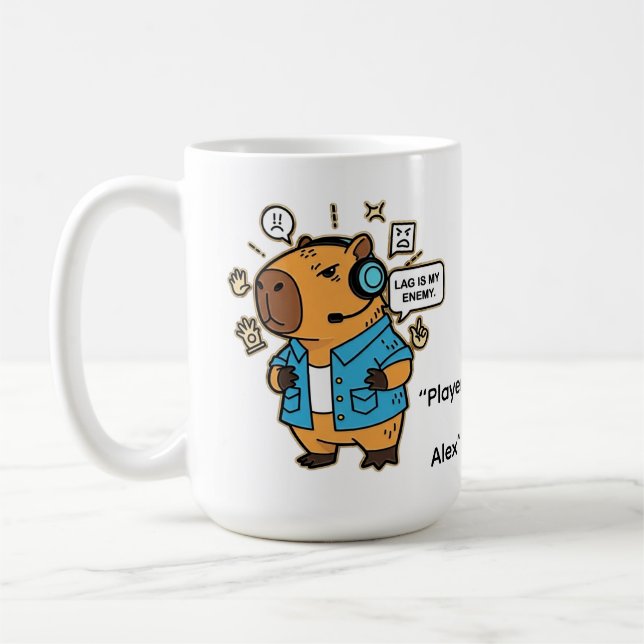 Taza De Café Funny Capybara Gamer Mug – Personalized with Playe (Izquierda)