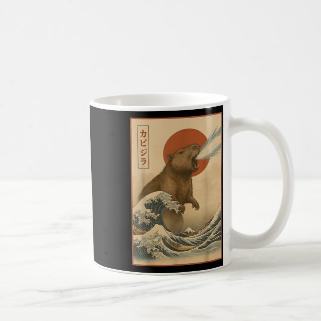 Taza De Café Funny Capybara Ola japonesa Capyzilla Niños Chicas (Derecha)