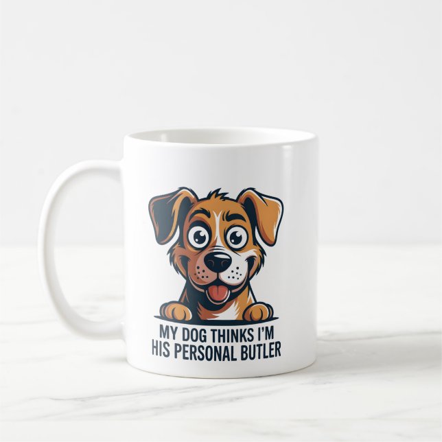 Taza De Café Funny Cartoon Dog Butler Quote (Izquierda)