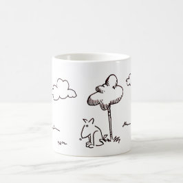 Taza De Café Funny Cartoon Dog Under Tree Line Drawing