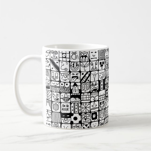 Taza De Café Funny Cartoon Faces Squares (Izquierda)