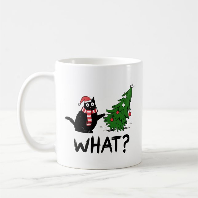 Taza De Café Funny Cat Christmas Mug – Cat Knocked Over Tree (Izquierda)