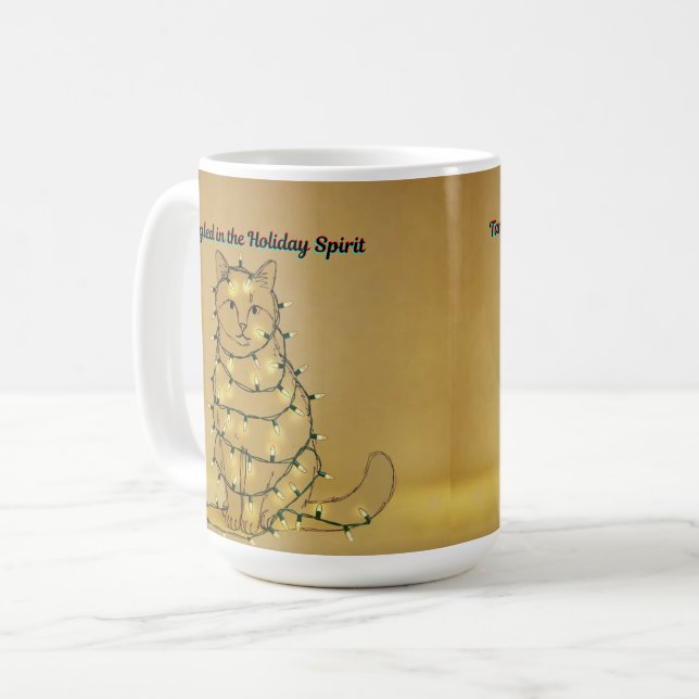 Taza De Café Funny Cat Christmas Tangled in Holiday Lights  (Anverso izquierdo)
