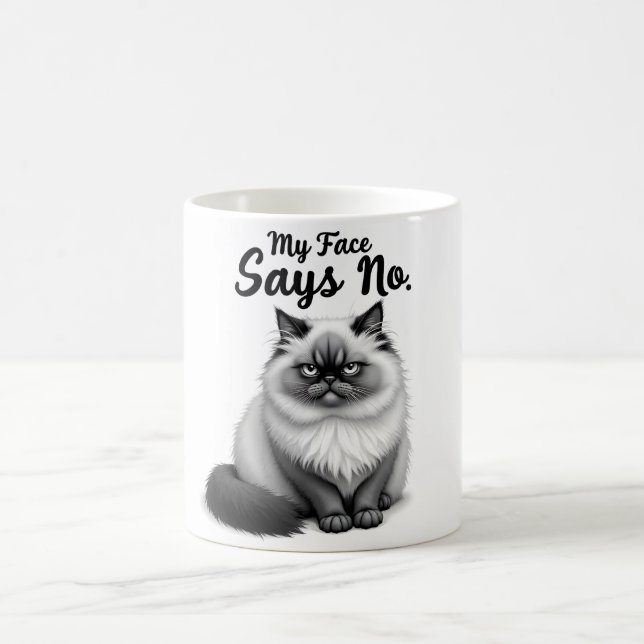 Taza De Café Funny Cat Face Illustration – Minimal Cute Cat Art (Centro)