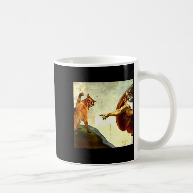 Taza De Café Funny Cat God Creation Of Adam Meme Jesus Christia (Derecha)