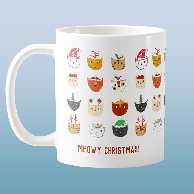 Taza De Café Funny Cat Meowy Navidades (Fun Cat Meowy Christmas coffee mug)