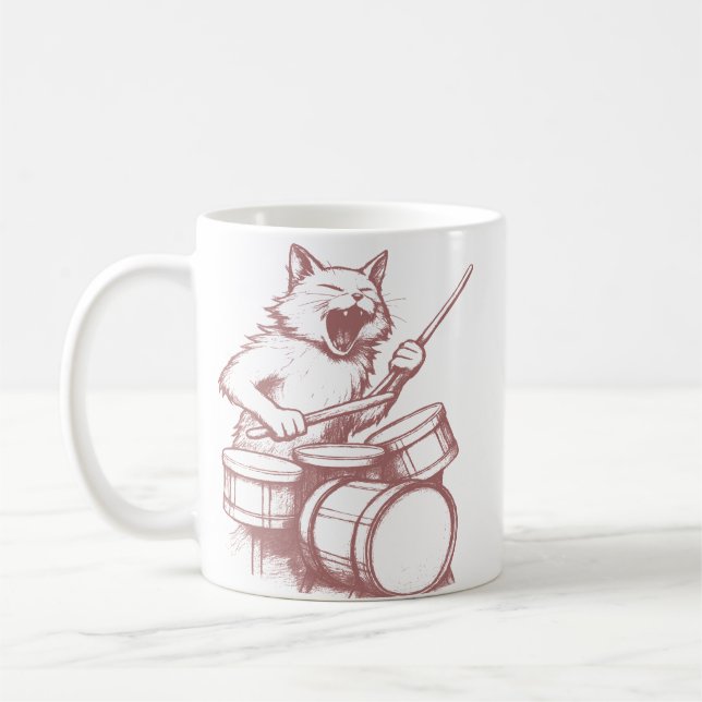 Taza De Café Funny Cat Playing Drums Drumming Drummer Music (Izquierda)