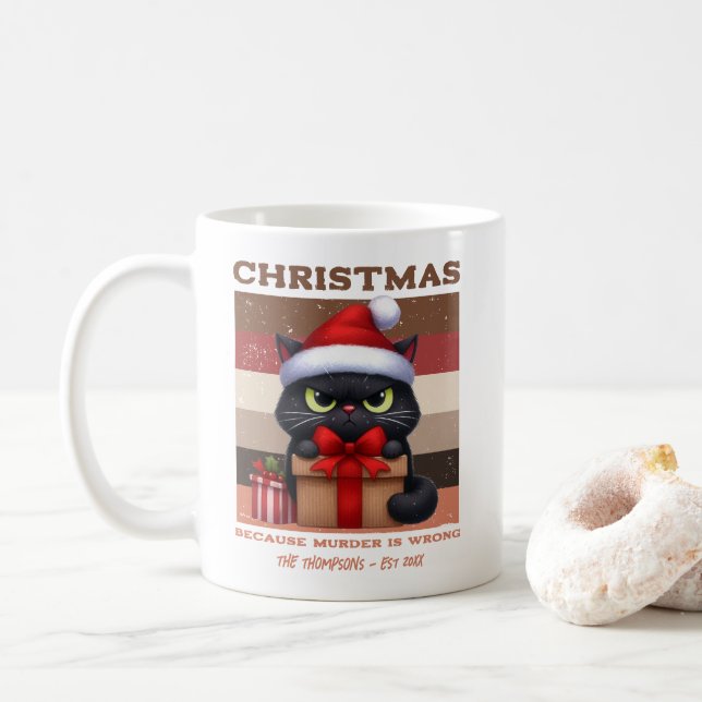 Taza De Café Funny Cat Retro Christmas Holiday Personalized (Con donut)