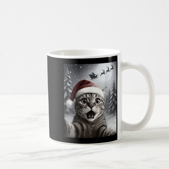 Taza De Café Funny Cat Selfie With Santa Claus Christmas Men Wo (Derecha)