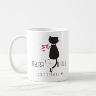 Taza De Café Funny Cat Tails Pareja Monograma Boda Compromiso