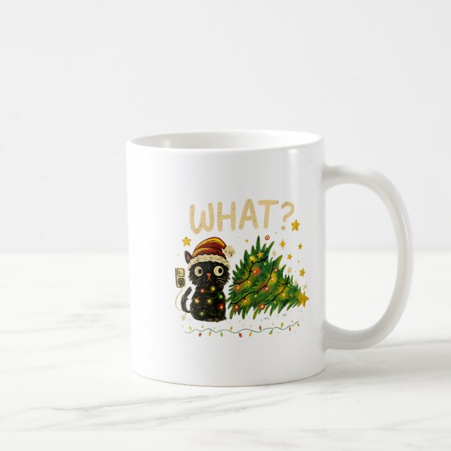 Taza De Café Funny Cat With Christmas Lights And Fallen Tree Ar (Derecha)