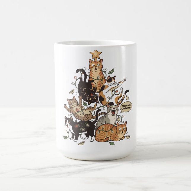 Taza De Café Funny Cats Christmas Tree Tangled Lights Holiday (Centro)