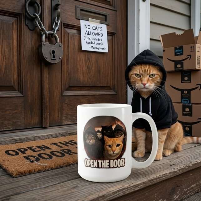 Taza De Café Funny Cats in Hoodies Open The Door (Subido por el creador)