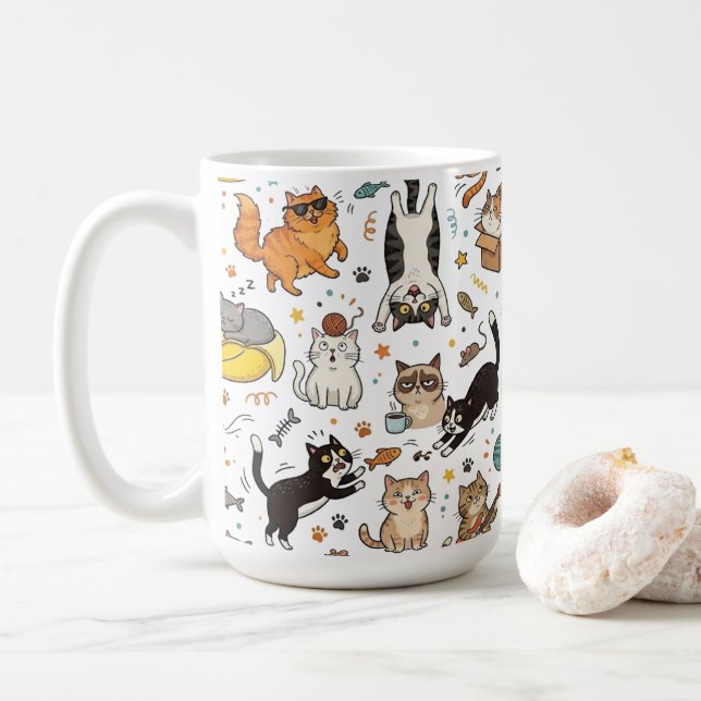 Taza De Café Funny Cats Pattern Mug For Cat Lovers (Con donut)