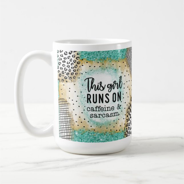 Taza De Café Funny Chica corre en Caffeine Sarcasm Mug Regalo (Izquierda)