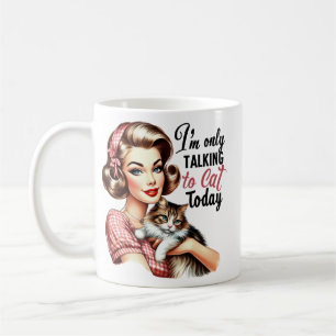 Taza De Café Funny Chica Retro - Sólo hablando con mi gato Tri-