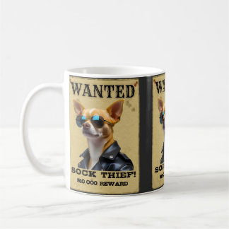 Taza De Café Funny Chihuahua WANTED Poster with Cool Sunglasses